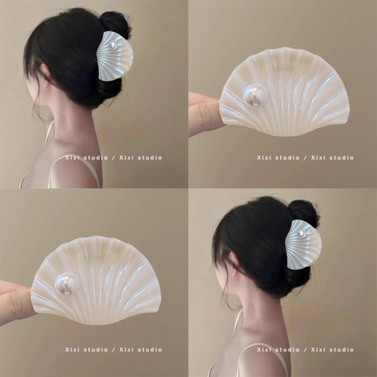 Super fairy pearl shell clip with atmosphere, shark clip on the back of the head, seaside vacation hair clip, 2025 new headwear