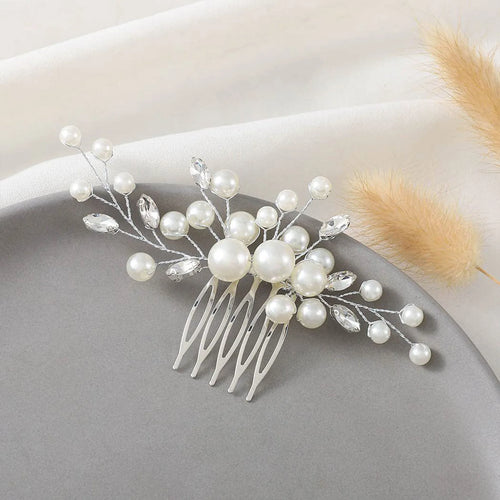 Bridal White Pearls Hair Comb Elegant Women Luxurious Alloy Mental Comb Barrette for Princess Hair Accessories Headpiece Jewelry