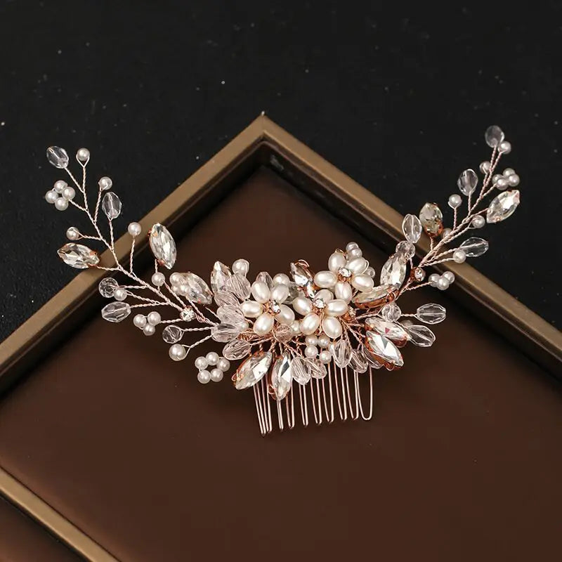 Crystal Rhinestone Flower Pearl Hair Comb Bridal Headband Tiara Hairpin Party Wedding Bridal Hair Accessories Jewelry