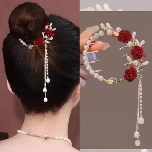 1 Pcs Fashion Exquisite Artificial Pearl Tassel Rose Flower Hair Claws For Women Girls Party Hair Accessories